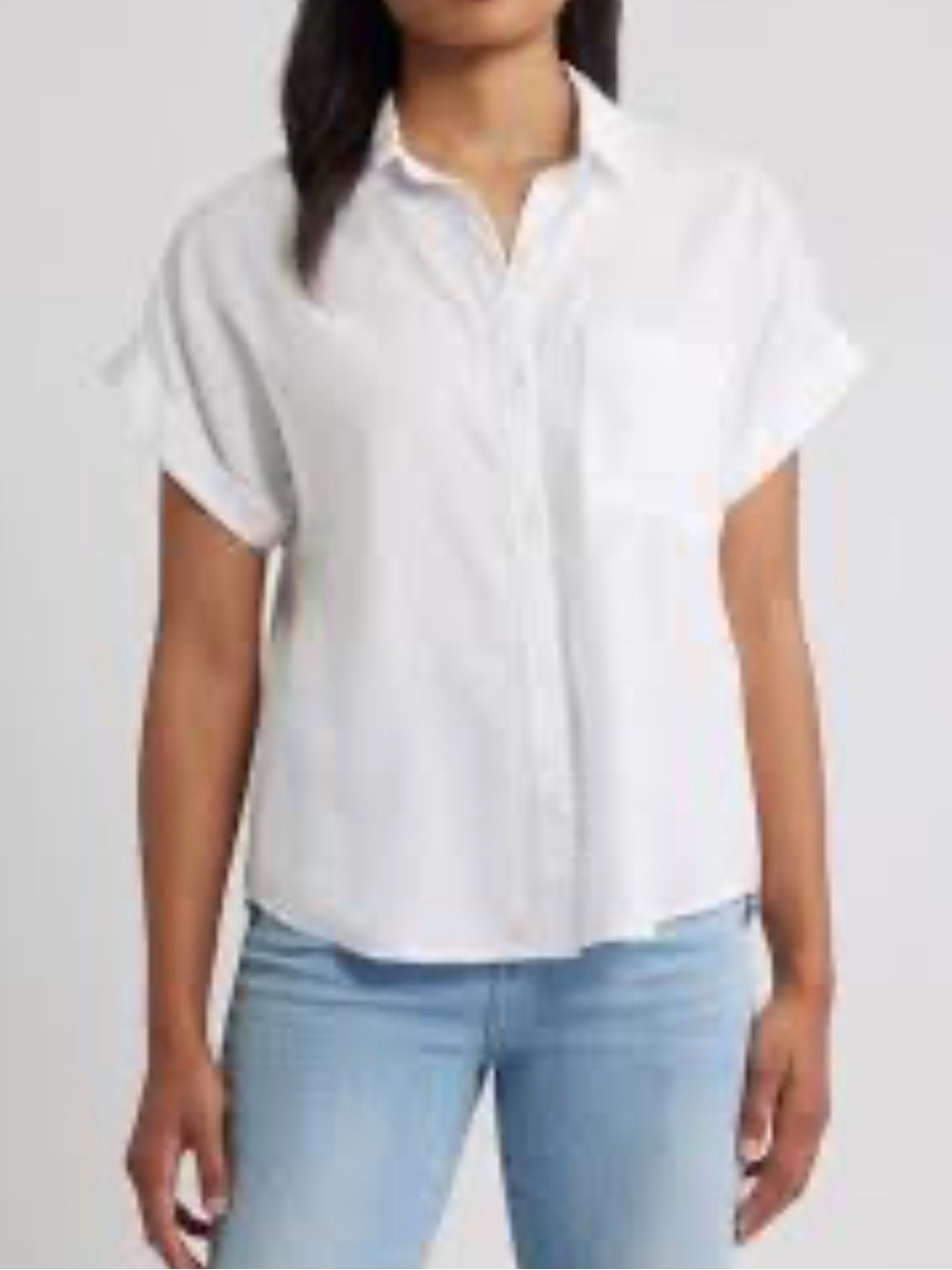 Reformation White Short-Sleeve Button-Down Blouse